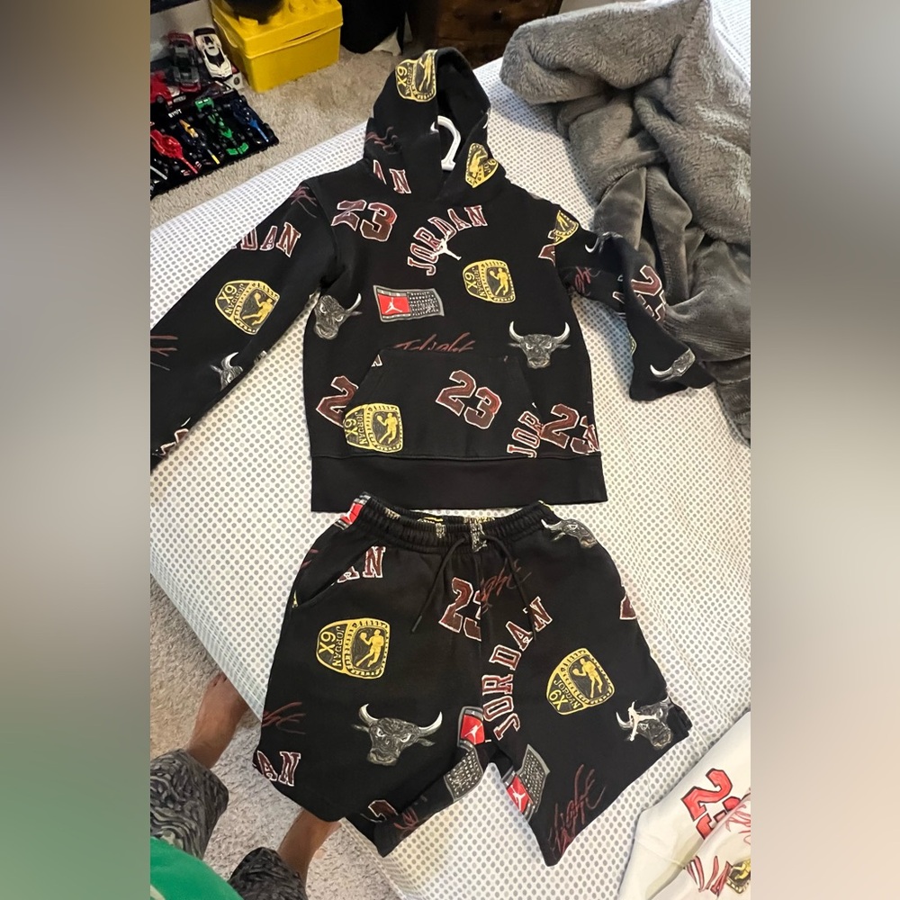 Jordan Black and Gold Hoodie and Shorts Set